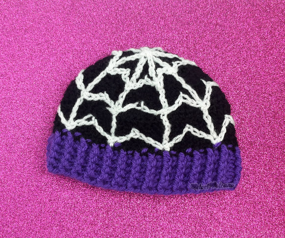 Kids Bespoke Spider Web Beanie - Black, Purple & White Baby & Child Crochet Cobweb Winter Hat by VelvetVolcano