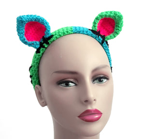 FrankenKitty Headband - Spooky Zombie & Frankensteins Monster Inspired Cat Ear Alice Band in Neon Green, Turquoise, Black & Neon Pink by VelvetVolcano