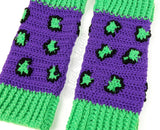 Violet, Neon Green and Black Leopard Print Crochet Leg Warmers by VelvetVolcano