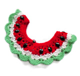 A red, white and green frilly crochet detachable collar designed to look like a melon with black rhinestone seeds. Watermelon Collar (Custom Colour) by VelvetVolcano