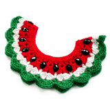 A red, white and green frilly crochet detachable collar designed to look like a melon with black rhinestone seeds. Watermelon Collar (Custom Colour) by VelvetVolcano