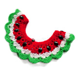 A red, white and green frilly crochet detachable collar designed to look like a melon with black rhinestone seeds. Watermelon Collar (Custom Colour) by VelvetVolcano