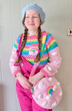 Pastel Rainbow Striped Cropped Crochet Jumper with Cloud Sleeves and Rainbow Cloud Pocket by VelvetVolcano