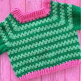 Pastel Green, Bubblegum Pink & Grass Green Cropped Crochet Frog, Strawberry and Daisy Sweater - Kawaii Cottagecore Handmade Jumper by VelvetVolcano