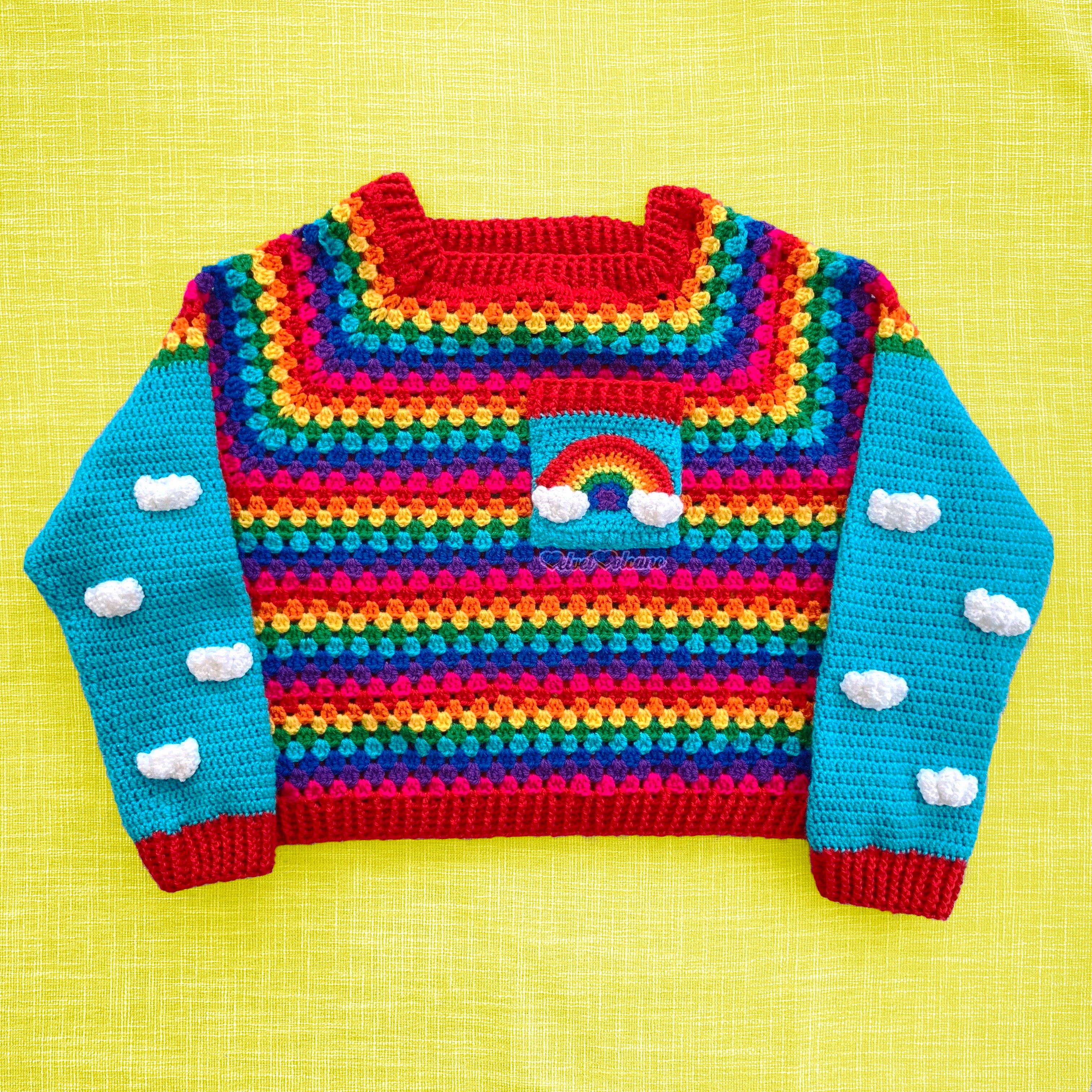 Cropped Bright Rainbow Cloud Jumper - Women's Kawaii Crochet