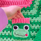 Pastel Green, Bubblegum Pink & Grass Green Cropped Crochet Frog, Strawberry and Daisy Sweater - Kawaii Cottagecore Handmade Jumper by VelvetVolcano