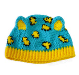 Turquoise, Buttercup Yellow and Black Leopard Print Cat Ear Beanie by VelvetVolcano
