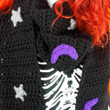 Celestial Crescent Moon & Stars Pattern Chunky Crochet Scarf with Tassels by VelvetVolcano