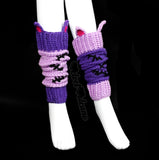 NecroKitty Leg Warmers - Lilac, Violet, Black & Hot Pink Frankenstein & Zombie Inspired Crochet Legwarmers with cat ears by VelvetVolcano