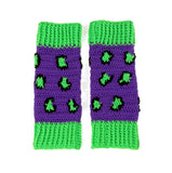 Violet, Neon Green and Black Leopard Print Crochet Leg Warmers by VelvetVolcano