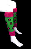 Neon Pink, Neon Green and Black Leopard Print Crochet Leg Warmers by VelvetVolcano