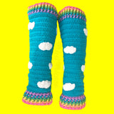 Pastel Rainbow and Turquoise Sky with White Cloud Pattern Leg Warmers by VelvetVolcano
