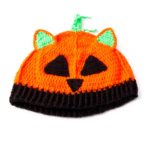 Orange, Black and Neon Green Crochet Jack O' Lantern Cat Ear Halloween Inspired Hat. Pumpkin Kitty Beanie by VelvetVolcano