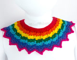 Rainbow Striped Collar - Red, Orange, Yellow, Green, Turquoise, Royal Blue, Violet and Hot Pink Lacy Crocheted Detachable Peter Pan Collar with Heart Button Closure by VelvetVolcano