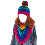 Rainbow Stripe Crochet Shawl Scarf and Rainbow Striped Bobble Hat by VelvetVolcano
