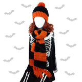 Chunky Crochet Orange & Black Striped Long Tassel Scarf by VelvetVolcano