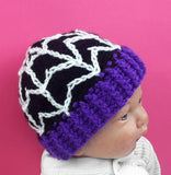 Kids Bespoke Spider Web Beanie - Black, Purple & White Baby & Child Crochet Cobweb Winter Hat by VelvetVolcano
