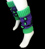 Violet, Neon Green and Black Leopard Print Crochet Leg Warmers by VelvetVolcano