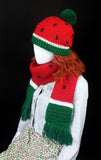 VelvetVolcano Watermelon Scarf and Pom Pom Beanie